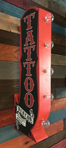 TATTOO Parlor Arrow Double Sided Metal Sign W/ LED Lights Man Cave Beer Bar Shop