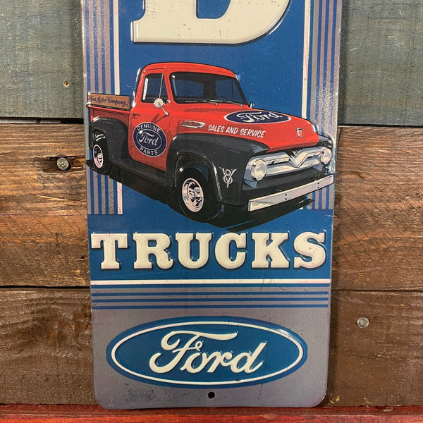 Ford Trucks Sales And Service Die Cut Embossed Hanging Metal Sign