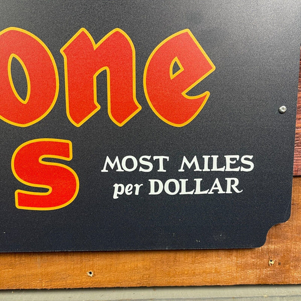 Firestone Tires Gum Dipped Most Miles Per Dollar Vintage Metal Sign