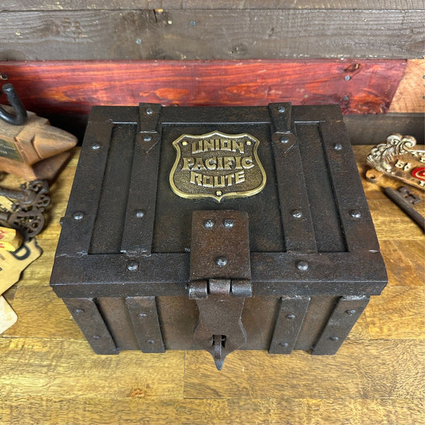 Union Pacific Route Iron Strong Box Chest With Antique Vintage Finish