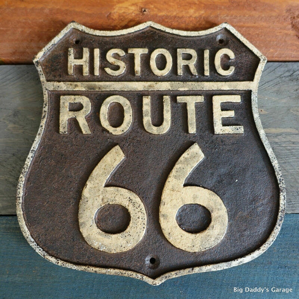 Historic Route 66 Cast Iron Plaque Sign Antique Rustic Vintage Embossed Finish 