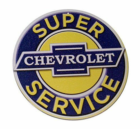 Chevy Chevrolet Super Service 12" Round Tin Sign Vintage Wall Decor For Garage 