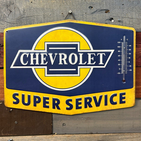 Chevrolet Super Service Embossed Thermometer & Wall Decor Vintage Advertising