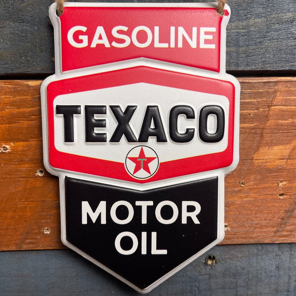 Texaco Motor Oil Gasoline Shield Hanging Metal Sign