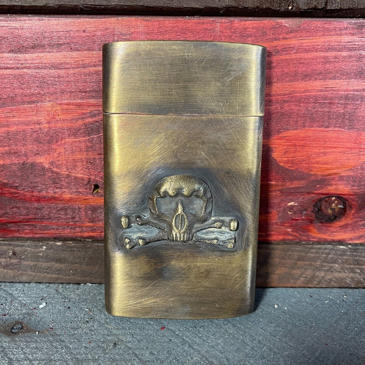 Pirate Map Case Raised Skull and Crossbones Tag Solid Brass W/ Antique ...