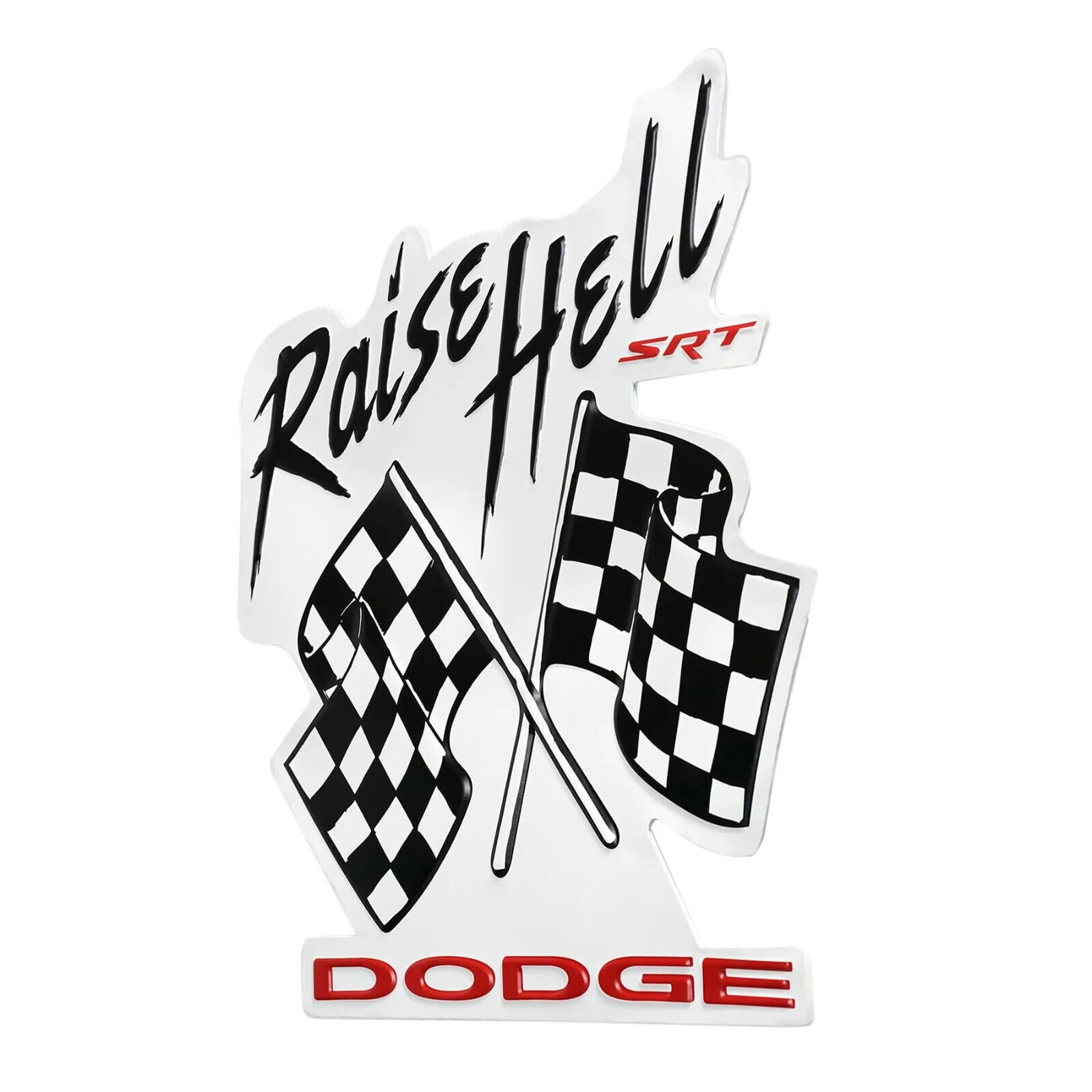 Dodge Embossed Metal Sign SRT Raise Hell Flags 17" Shaped and Embossed