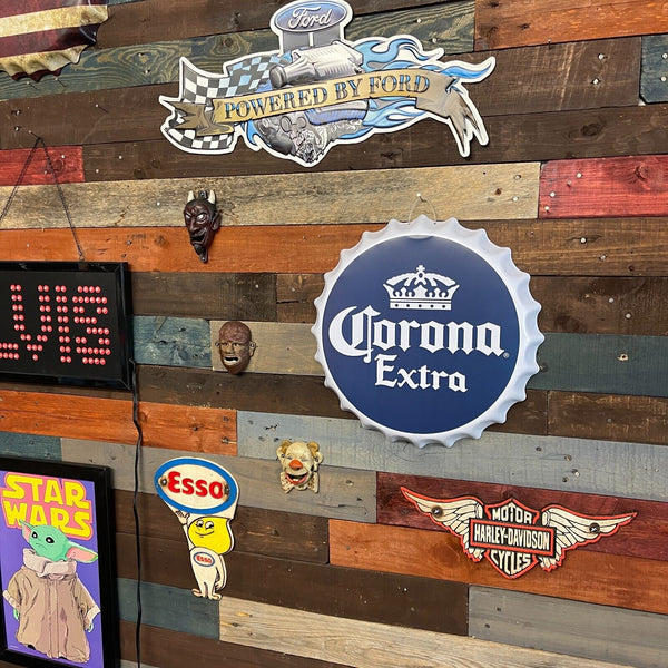 Corona Extra Beer Crown Logo Bottle Cap Shaped Metal Sign Game Room Man Cave Bar