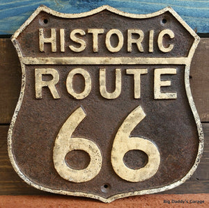 Historic Route 66 Cast Iron Plaque Sign Antique Rustic Vintage Embossed Finish 