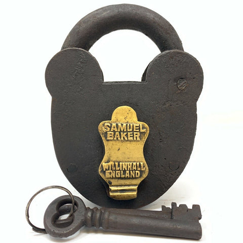 Samuel Baker Lock, Heavy Duty Cast Iron, Antique Finish & Brass Hole Cover