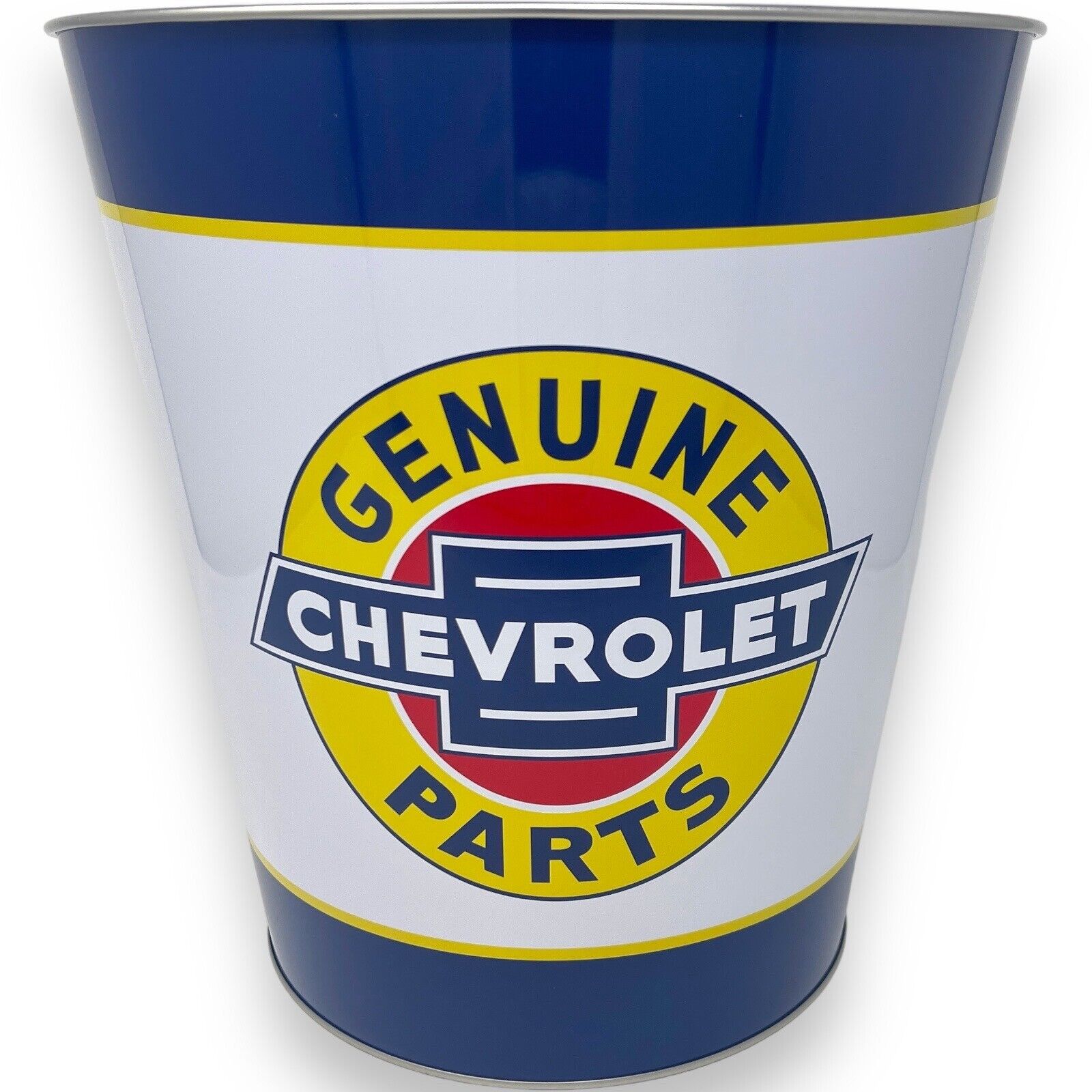 Genuine Chevrolet Parts Tapered Metal Trash Bin Can Wastebasket Man Cave Decor