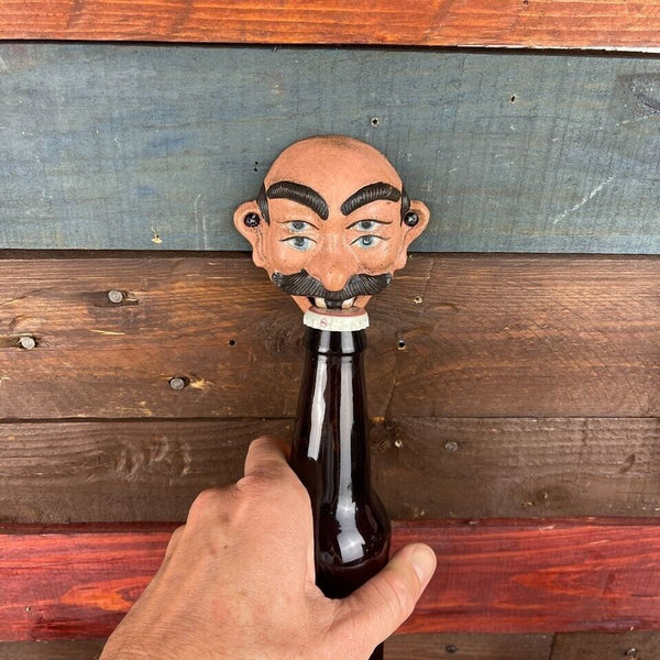 4-Eyed White Man Guy Vintage Wall Mounted Bottle Opener With Antique Finish