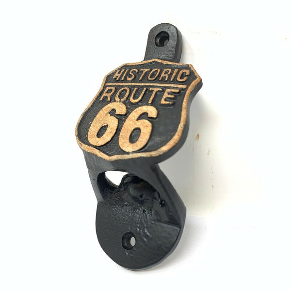 Route 66 Cast Iron Wall Mounted Bottle Opener With Raised Detail  