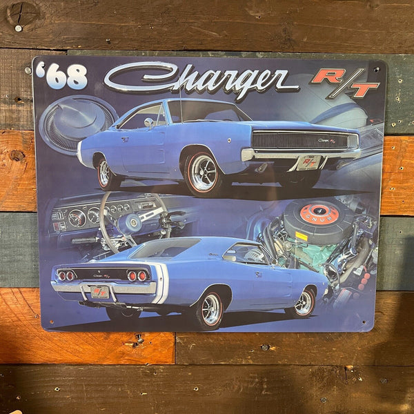 '68 Charger R/T 15" x 12" Tin Metal Sign W/ Hemmed Reinforced Edges