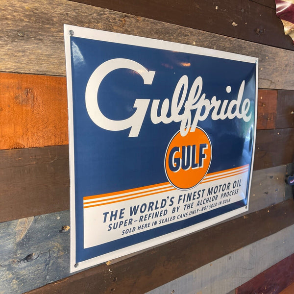 Gulf Motor Oil Gulf Pride Porcelain Enamel Sign Vintage Advertising