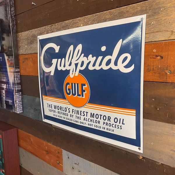 Gulf Motor Oil Gulf Pride Porcelain Enamel Sign Vintage Advertising