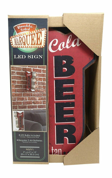 Cold Beer On Tap Arrow Shaped Double Sided Sign LED Lights Man Cave Bar Garage