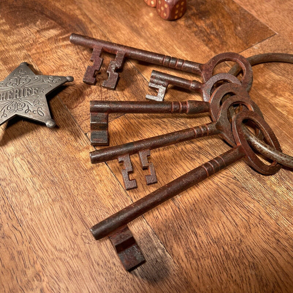 Iron Jailer Keys (5) Old West Vintage Style Antique Finish 5 Keys and Key Ring