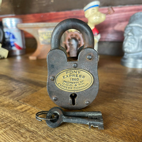 Pony Express 1860 Property Of C.O.C. & P.P. Express Lock, Cast Iron With 2 Keys