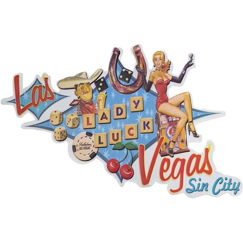 Las Vegas Lady Luck Sin City Embossed & Shaped Metal Sign, Poker Man Cave Bar Ga