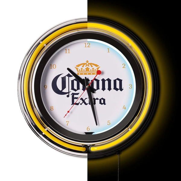 Corona Retro Neon Clock Round Design Flashing or Static Yellow Light