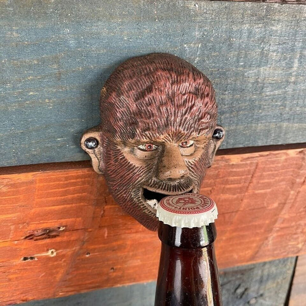 Wolfman Werewolf Cast Iron Wall Mounted Bottle Opener, Man Cave Bar Decor