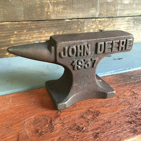 John Deere 1937 Cast Iron Anvil W/ Antique Finish and Raised Letters Paperweight