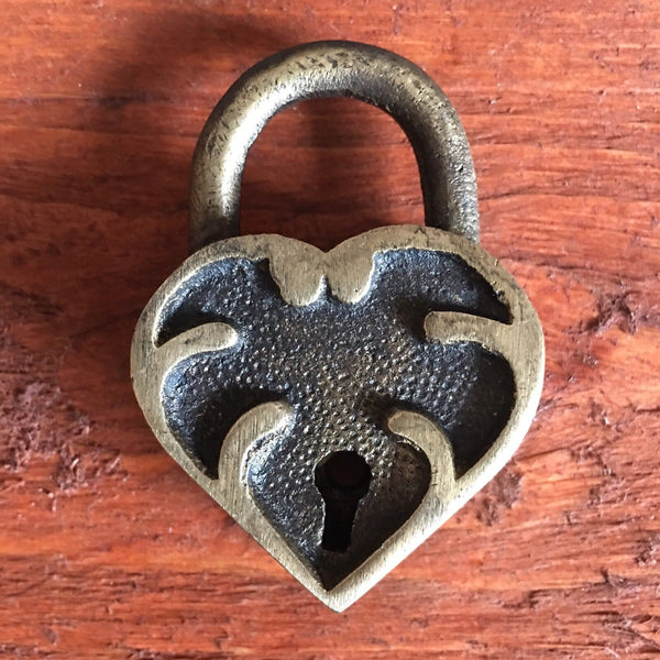 Ornate Heart Lock, Solid Brass With Antique Finish And Two Keys, 2” X 1.25”