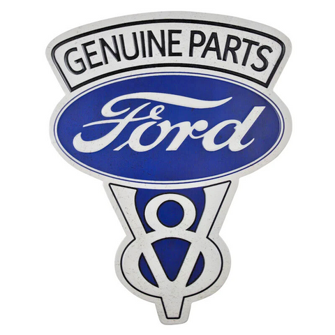 Ford V8 Genuine Parts Embossed & Shaped Metal Sign