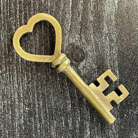 Solid Brass Heart Shaped 3" Key With Antique Vintage Finish