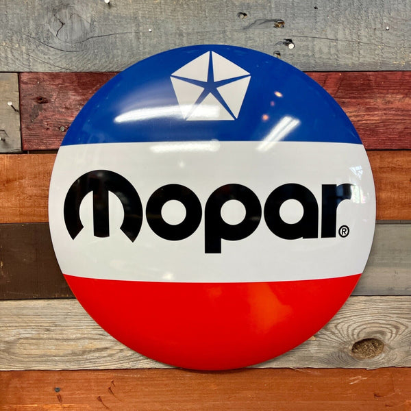 Mopar Shield Dome Sign, 15" Round Metal, Home Bar Man Cave Game Room Wall Decor