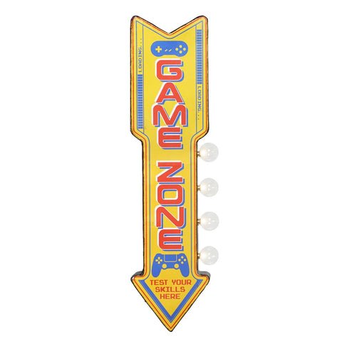 Game Zone Double Sided 25" LED Sign Retro Arcade & Vintage Arrow Shaped Design