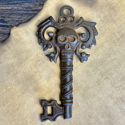 Pirate Skull Key Fancy Ornate Victorian Design With Antique Distressed Finish