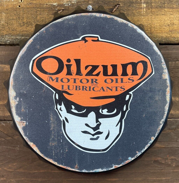 Oilzum Motor Oils Bottle Cap Shaped Metal Sign With Vintage Antique Finish