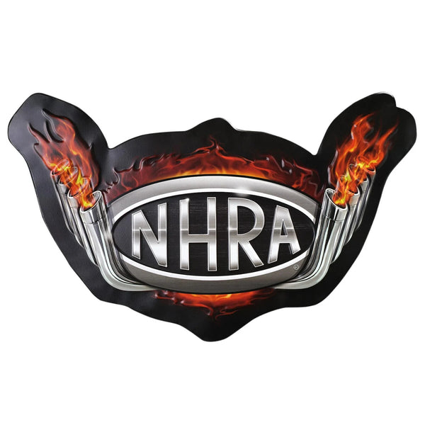 NHRA Logo Flames & Racing Tailpipes Shaped & Embossed 17" Vintage Inspired Sign