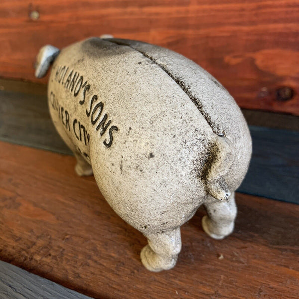 Wm. Moland's Sons Quaker City Hams Cast Iron Piggy Bank, Pig Collectible