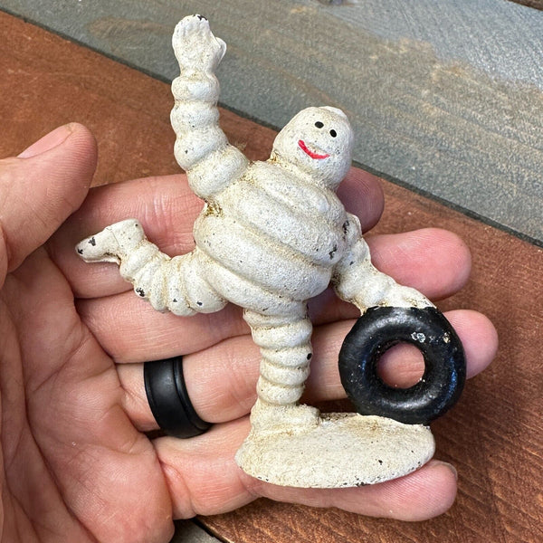 Michelin Mini Rolling Tire Man Cast Iron Paperweight Novelty Home Decor Antiqued