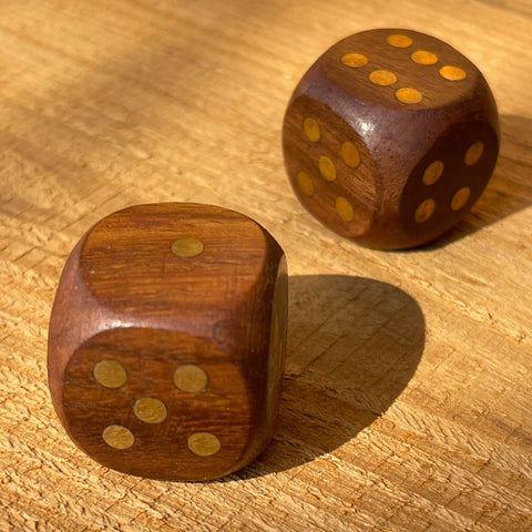 Wood Dice, Solid Wood With Brass Inlay, 3/4" Square