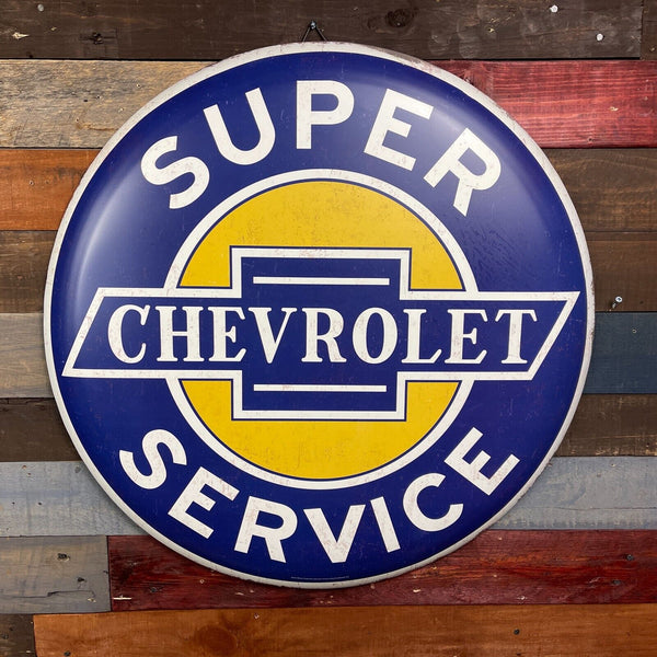 Chevrolet Super Service Large 24" Button Sign W/ Vintage Design