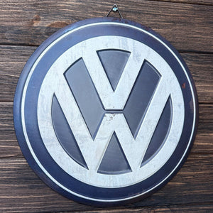 VW Volkswagen Round Metal Button Sign With Vintage Distressed Licensed Design