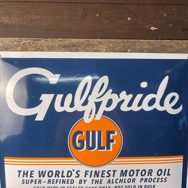 Gulf Motor Oil Gulf Pride Porcelain Enamel Sign Vintage Advertising