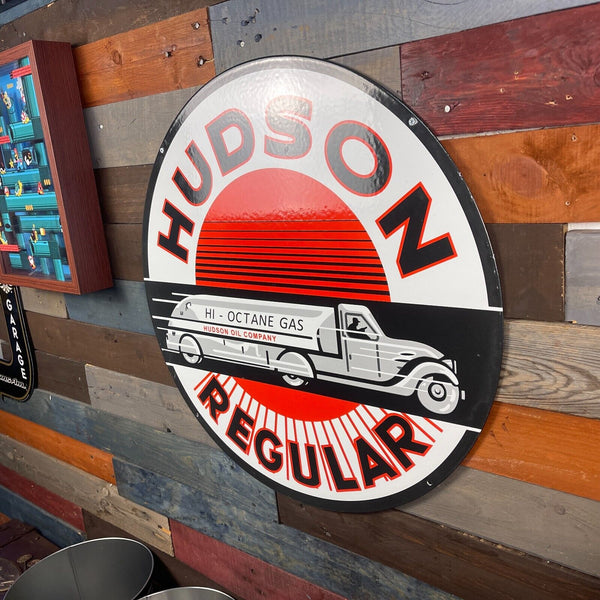 Hudson Oil Co. Porcelain Enamel Double Sided 24" Sign