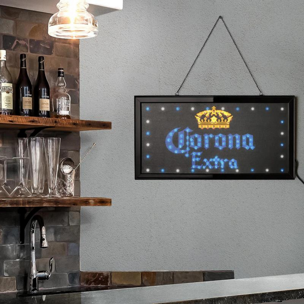 Corona Extra Framed & Flashing Hanging LED Sign, Bar Man Cave Game Room Decor