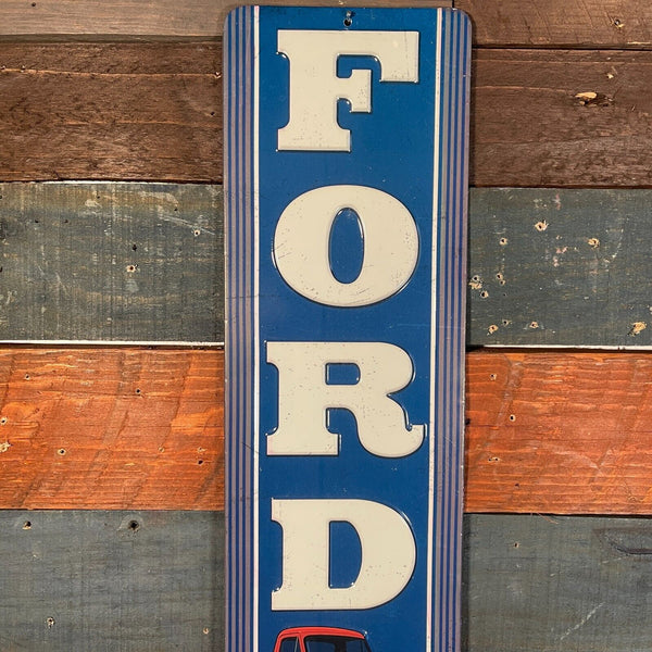 Ford Trucks Sales And Service Die Cut Embossed Hanging Metal Sign