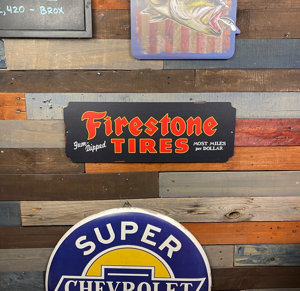 Firestone Tires Gum Dipped Most Miles Per Dollar Vintage Metal Sign