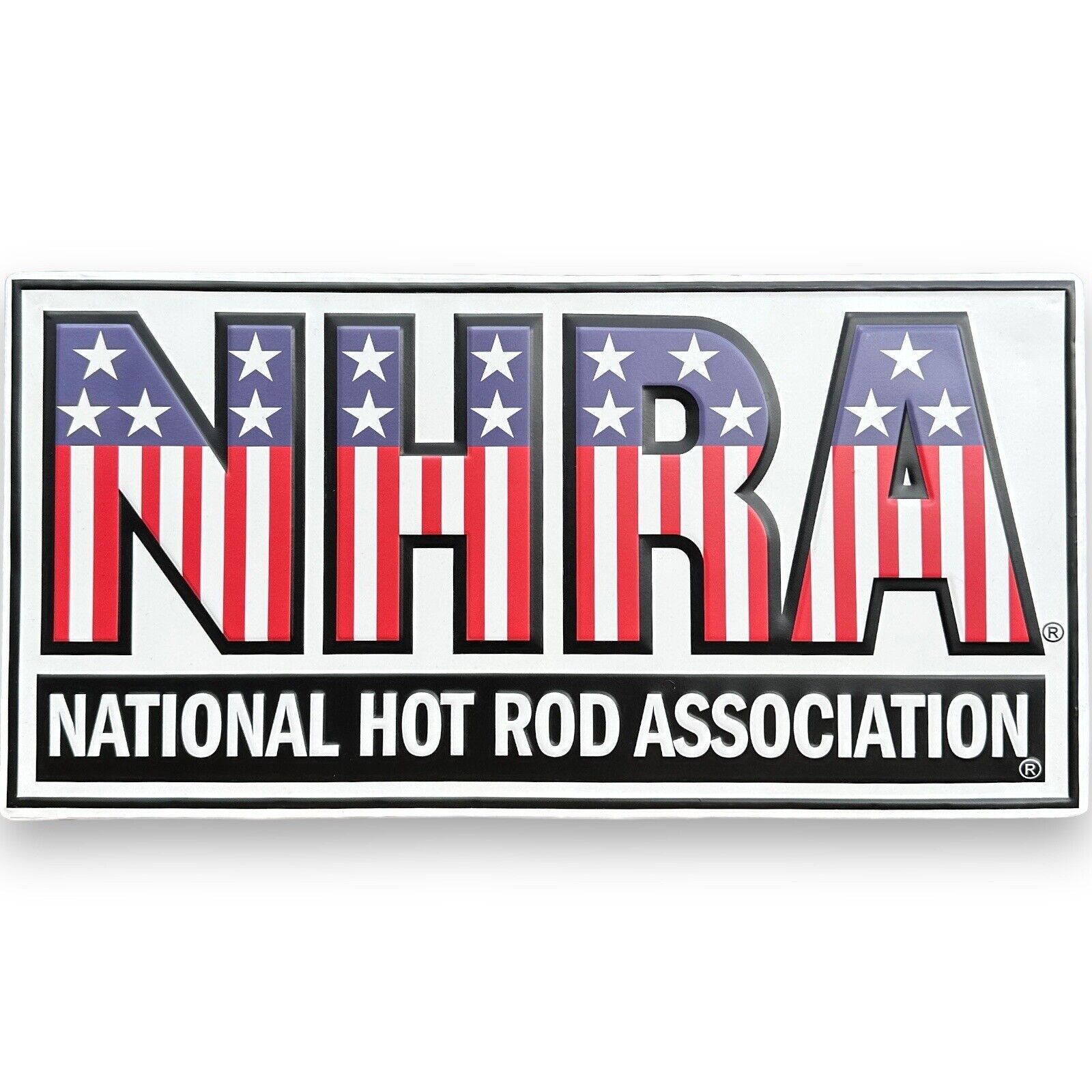 NHRA National Hot Rod Association American Flag Embossed & Shaped Sign