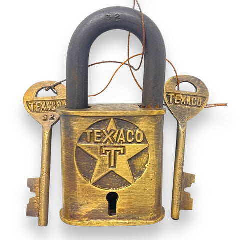 Texaco Station Cast Iron Lock With 2 Keys Antique Finish