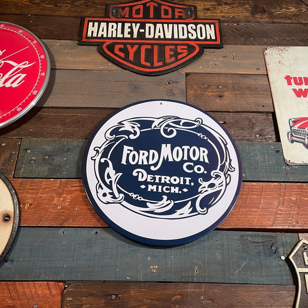 Ford Motor Co. 12" Round Metal Sign Vintage Advertising Wall Decor