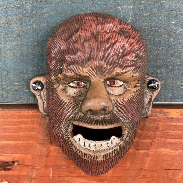 Wolfman Werewolf Cast Iron Wall Mounted Bottle Opener, Man Cave Bar Decor