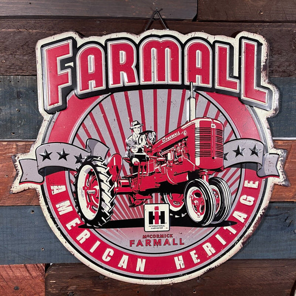 Farmall American Heritage Embossed Metal Sign With Vintage Distressed Design