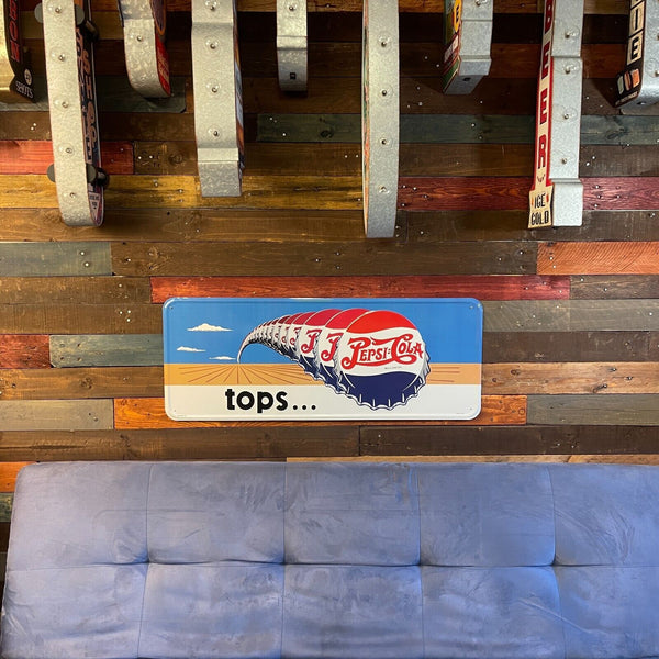 Pepsi Cola Pepsi Tops "36 X "14 24 Gauge Steel Sign